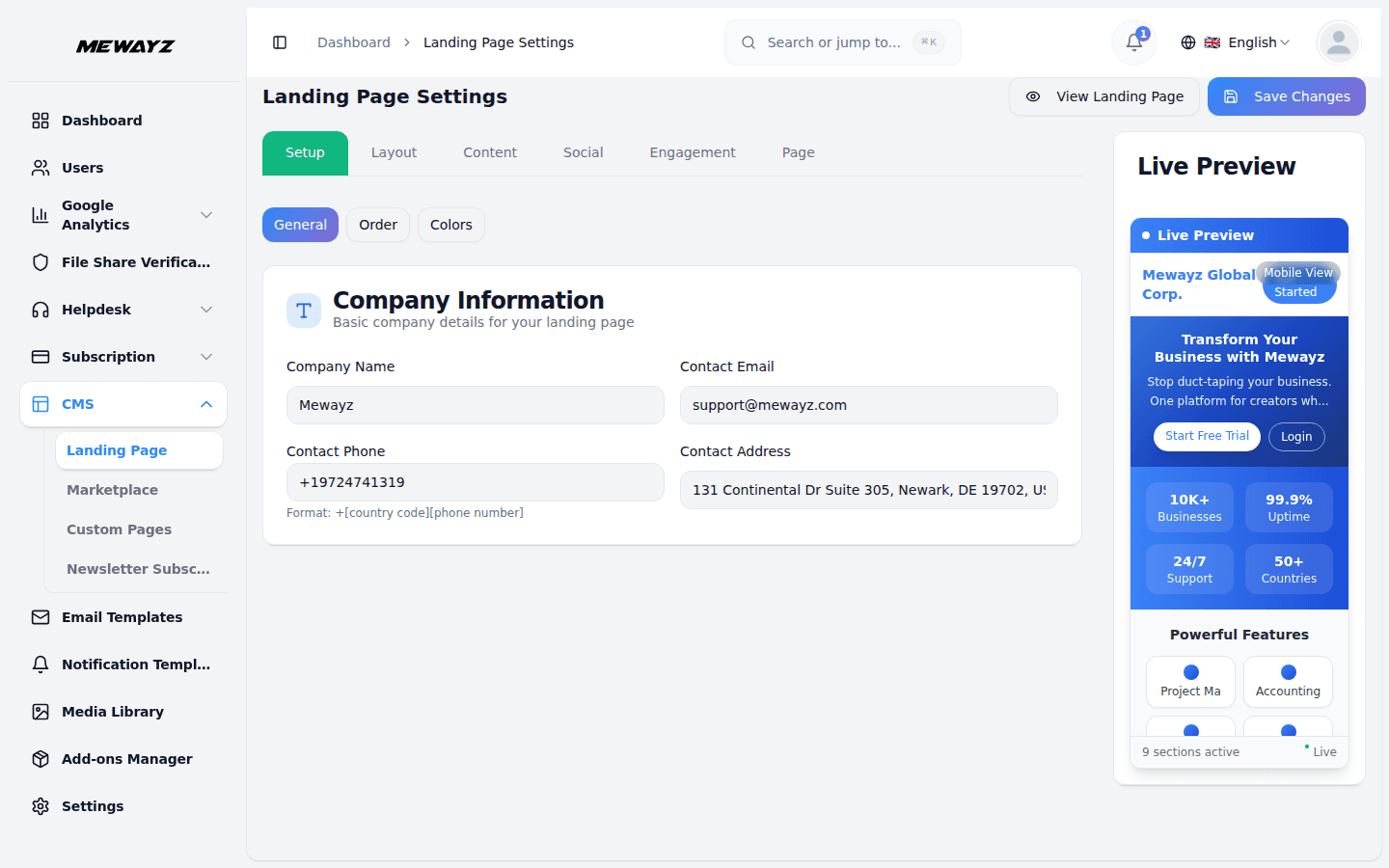 Mewayz landing page builder with native CRM integration