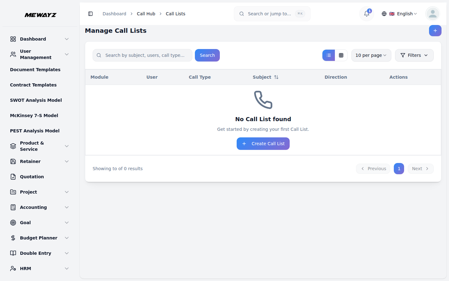 רשימות שיחות CRM