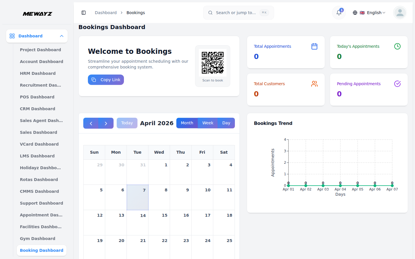 Booking dashboard