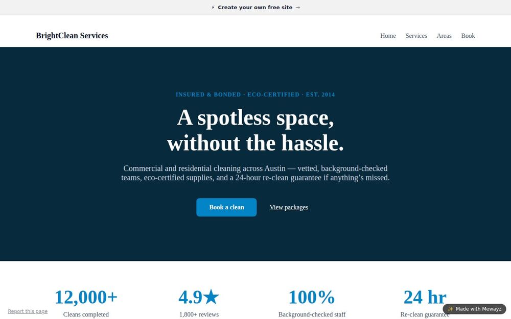 A cleaning services website built with Mewayz