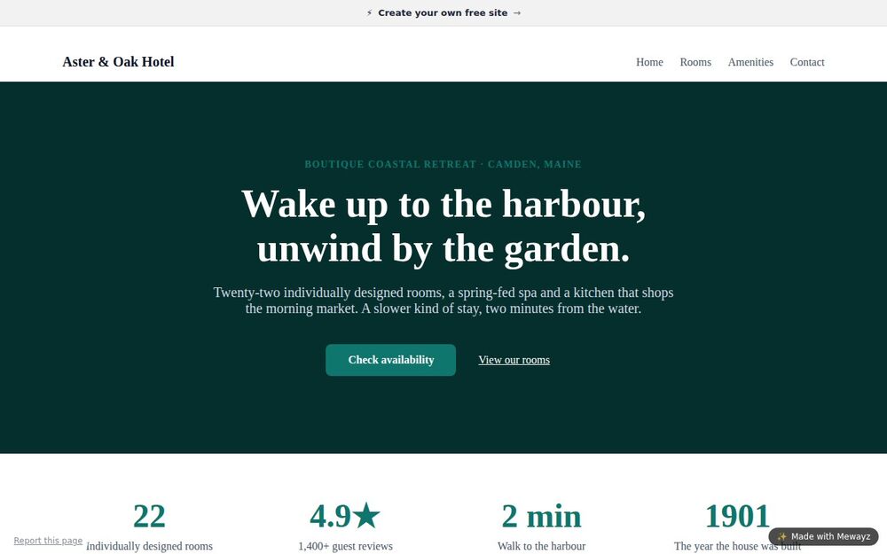 A hotel website built with Mewayz