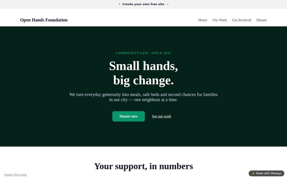 A nonprofit website built with Mewayz