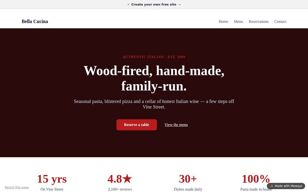 A restaurant website built with Mewayz